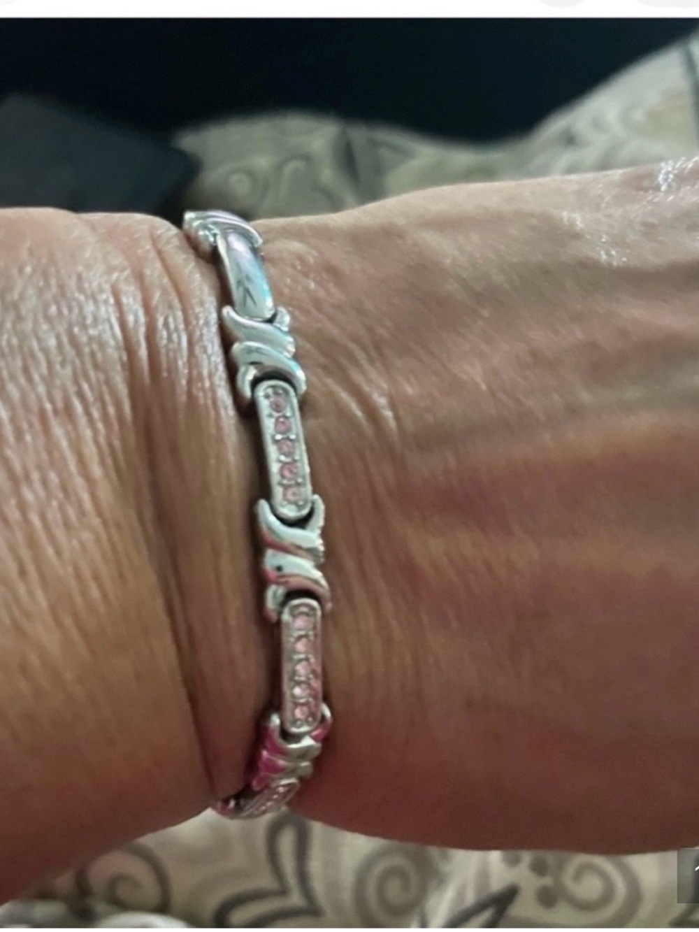 Silver-Tone Bracelet with Pink Crystal Accents